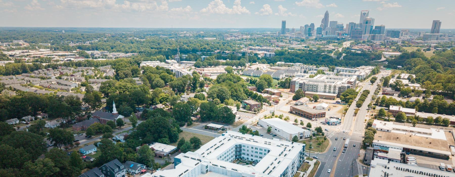 an aerial view of a large city landscape